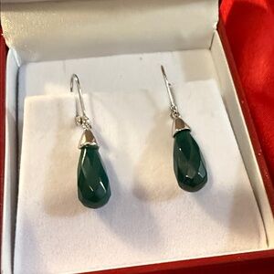 Elegant Sterling Silver with Green Onyx Drop Earrings